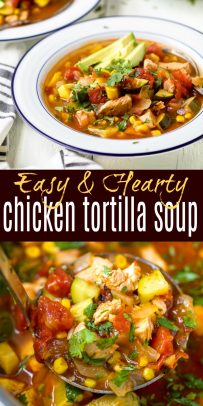 pinterest pin of hearty chicken tortilla soup