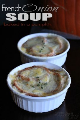 Image of French Onion Soup Baked in a Pumpkin