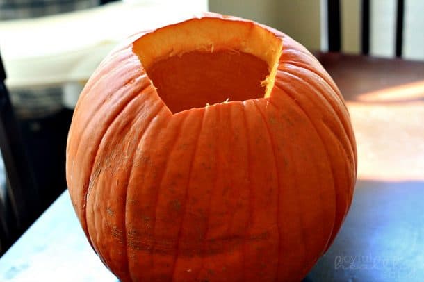 A hollowed-out pumpkin