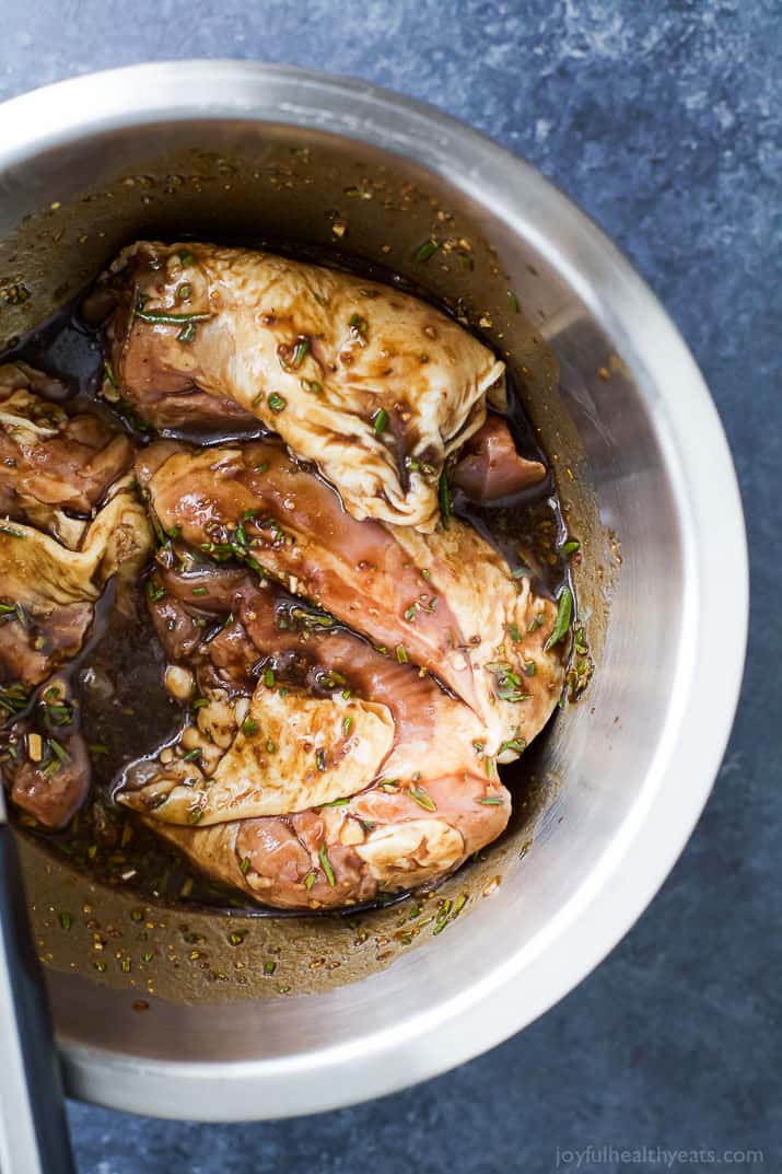 Easy One Pan Balsamic Chicken with Roasted Vegetables - a healthy paleo & gluten free recipe your family will devour! Tender juicy chicken covered in a sweet balsamic glaze has this one pan chicken bursting with flavor!