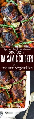 Pinterest photo for baked chicken and vegetables with recipe name.
