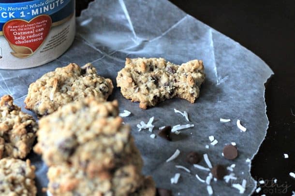 Coconut Oatmeal Chocolate Chip Cookies on parchment paper