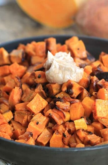 A skillet of Sweet Potato Butternut Squash Hash