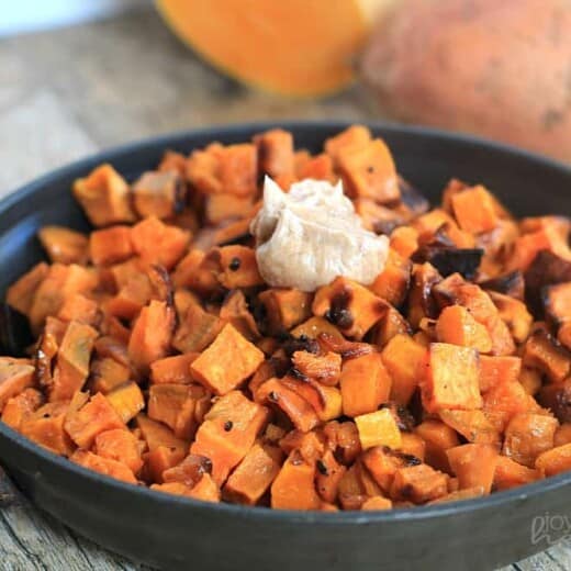 A skillet of Sweet Potato Butternut Squash Hash