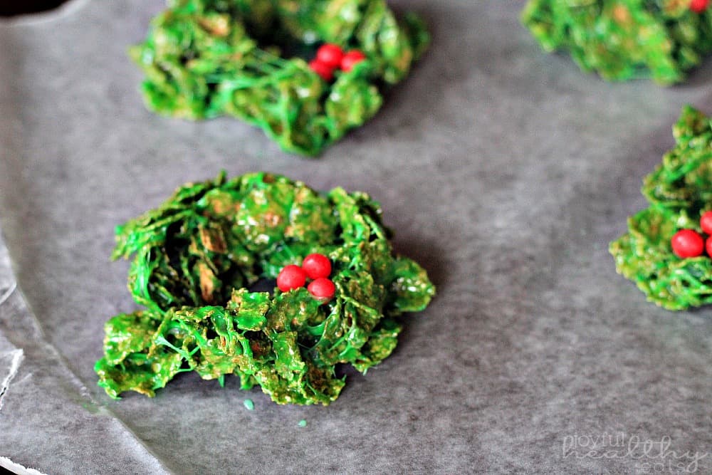 Christmas Wreath Cookies on parchment paper