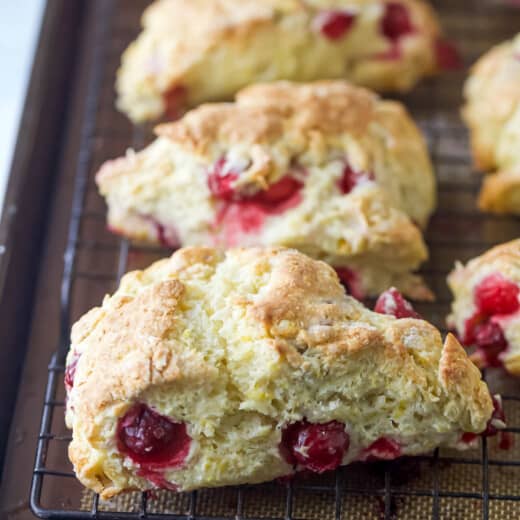 Side-photo of the flaky layers in a scone.