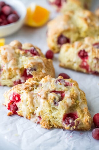 Close-up of a cranberry orange scone.