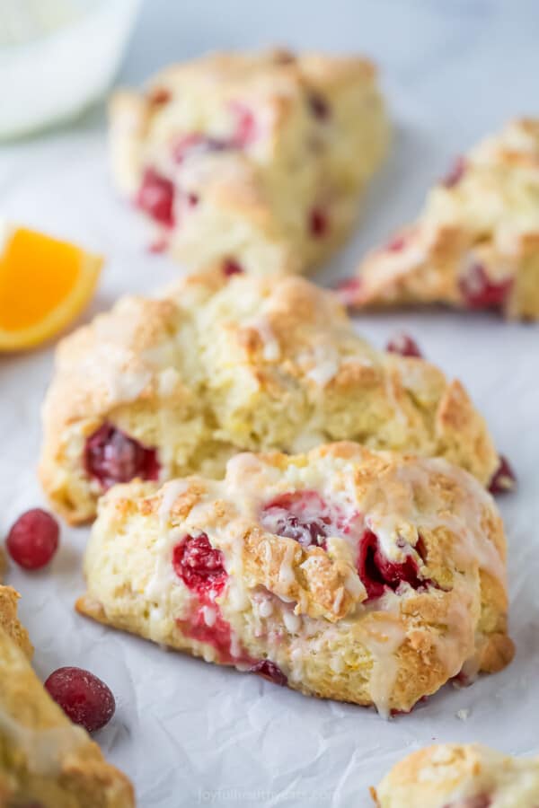 Cranberry orange scones with golden exteriors.