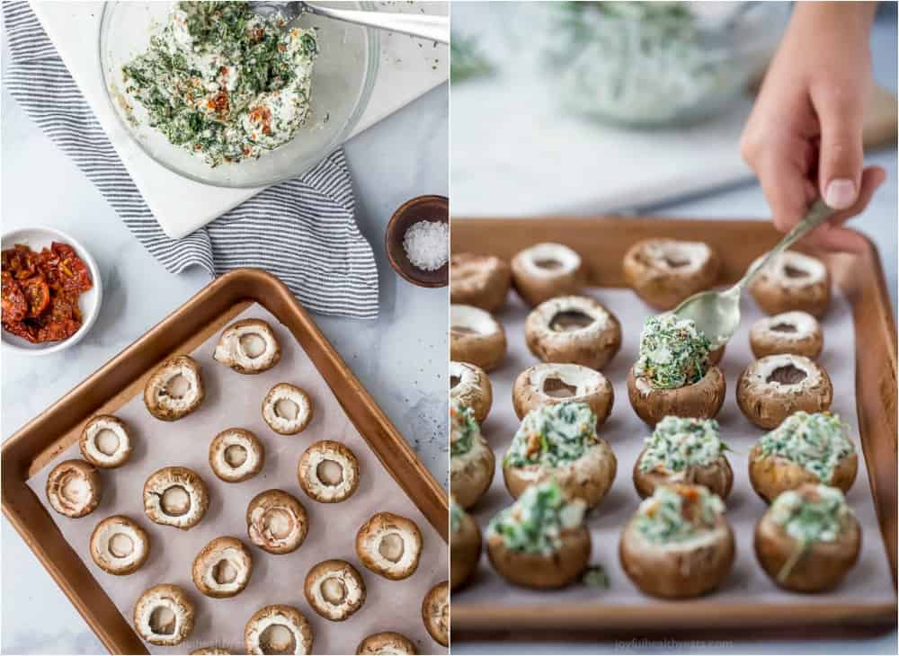 filling mushrooms with spinach goat cheese filling