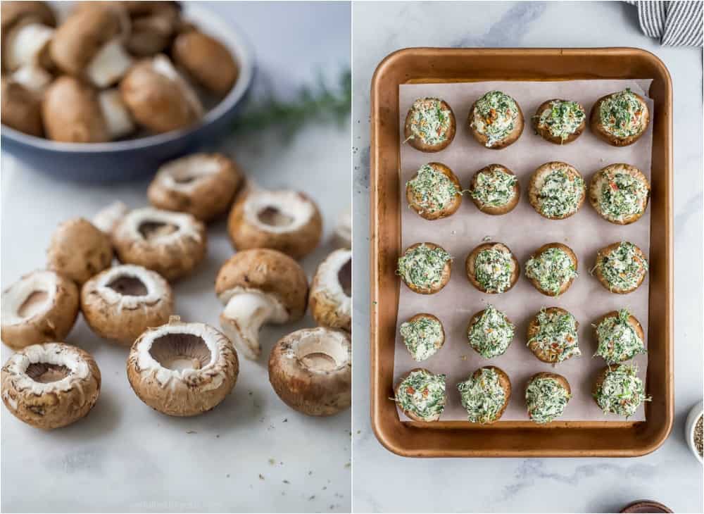 mushrooms getting ready to be stuffed with filling