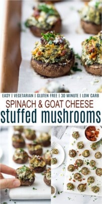 pinterest image for spinach stuffed mushrooms