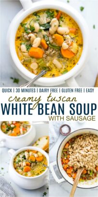 pinterest image for epic creamy tuscan white bean soup