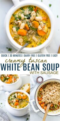 pinterest image for epic creamy tuscan white bean soup