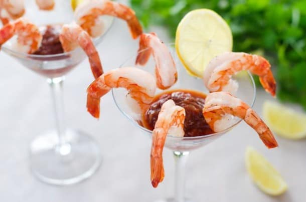 Shrimp cocktail in a martini glass