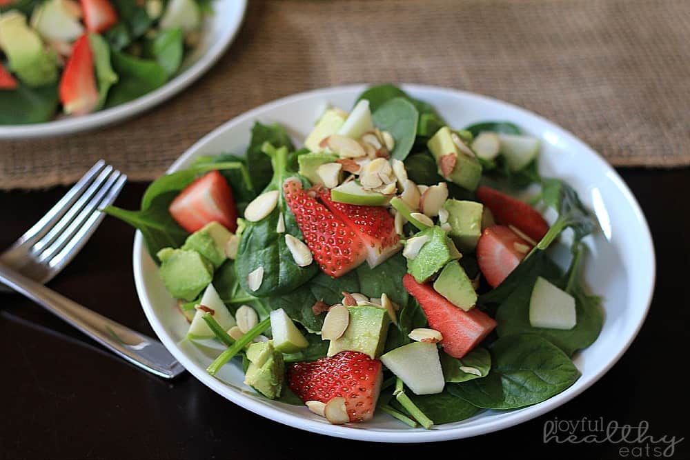 Avocado Strawberry Spinach Salad in a bowl
