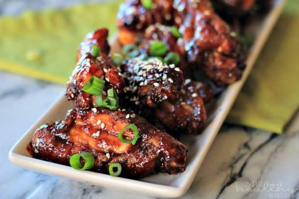 Baked Asian Chicken Wings with Raspberry Hoisin Glaze #chickenwings #appetizers #starters #hoisinsauce #asian #raspberry