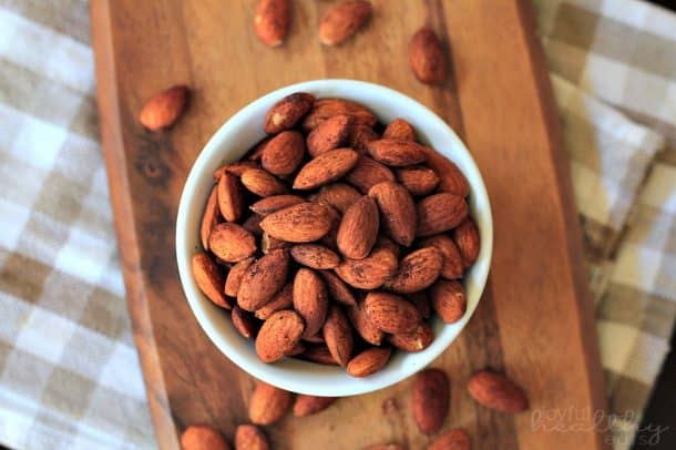 Top view of Cinnamon Toasted Almonds in a ramekin