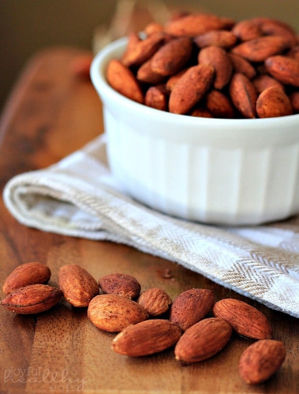 Close-up of Cinnamon Toasted Almonds in a ramekin