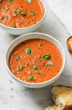 Bowl of tomato basil soup.