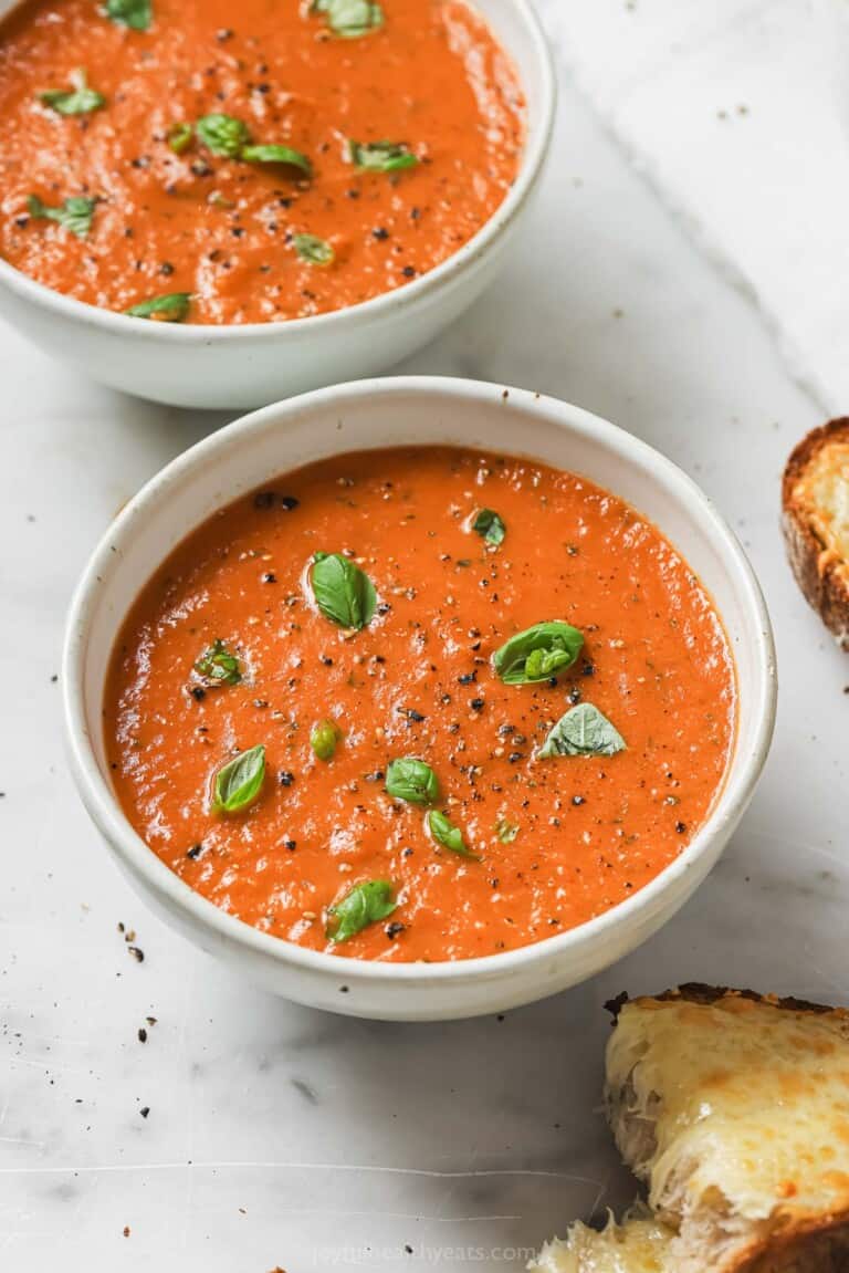 Bowl of tomato basil soup.