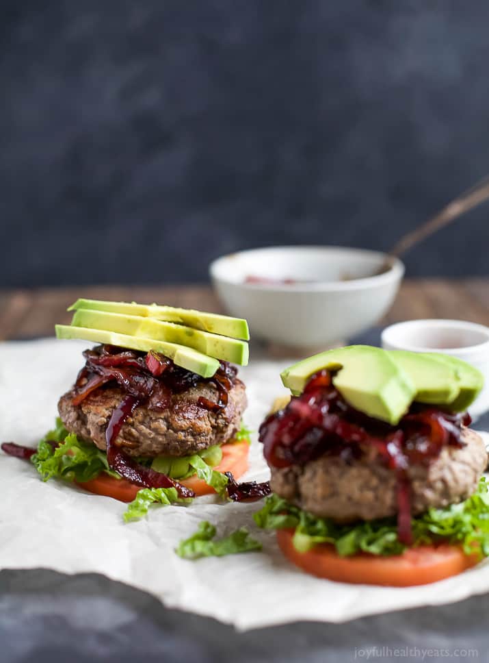 Image of Two Paleo Burgers with Caramelized Balsamic Onions