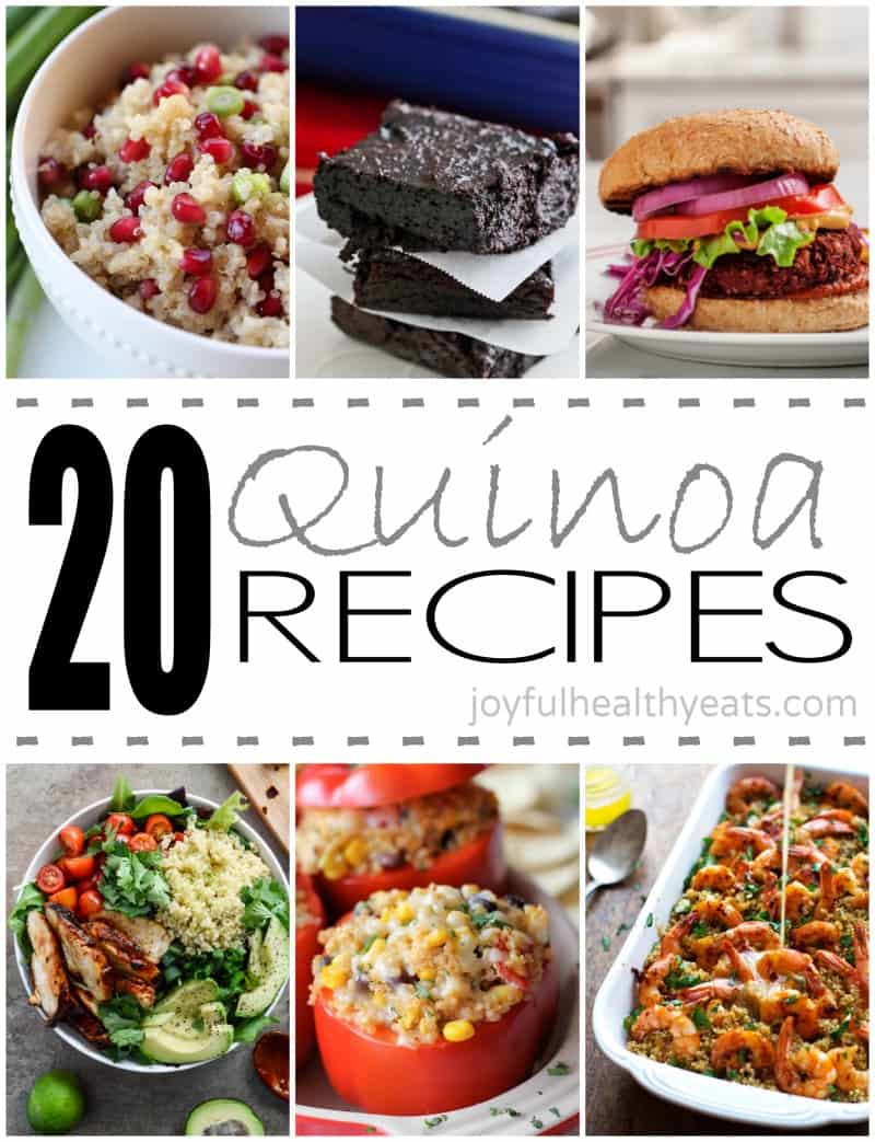 Collage for 20 Quinoa Recipes with six examples