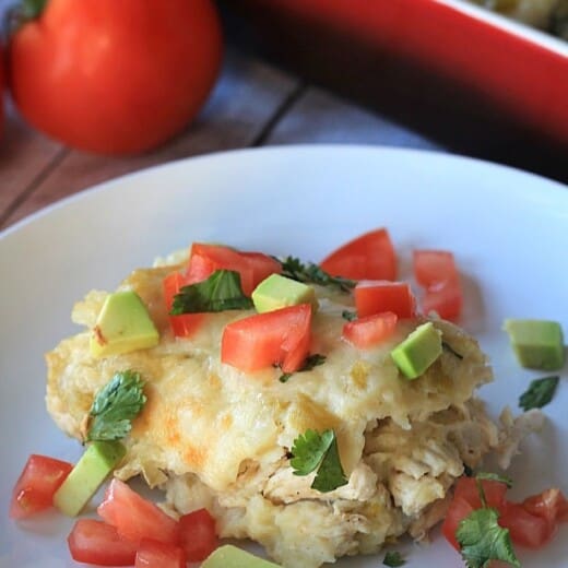 Chicken Suizas Enchilada on a plate Casserole 5