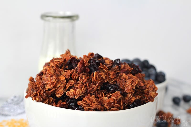 Coconut Blueberry Pecan Granola in a bowl