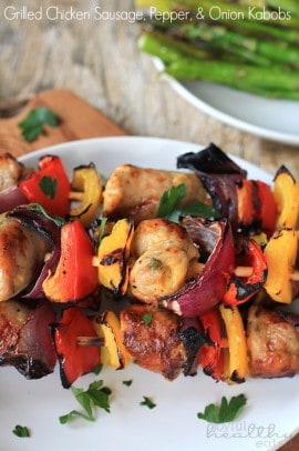 Grilled Chicken Sausage, Pepper, & Onion Kabobs 2