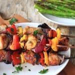 Image of Grilled Chicken Sausage, Pepper, & Onion Kabobs on a Plate