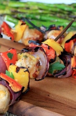 Image of Chicken, Sausage, Pepper & Onion Kabobs