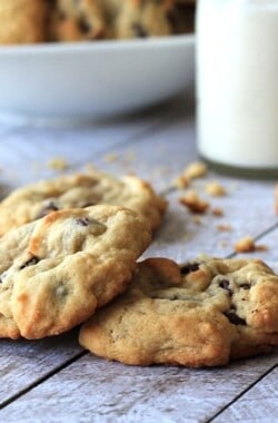 The Best Soft Chocolate Chip Cookies will you ever have! Half the butter and sugar, but same same great cookie taste! These are to die for! | joyfulhealthyeats.com