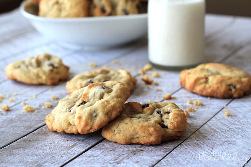 The Best Soft Chocolate Chip Cookies will you ever have! Half the butter and sugar, but same same great cookie taste! These are to die for! | joyfulhealthyeats.com