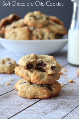 Homemade chocolate chip cookies in a stack