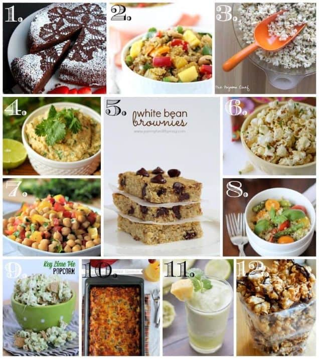 A collage of 12 different recipes including desserts, snacks, beverages, and main dishes