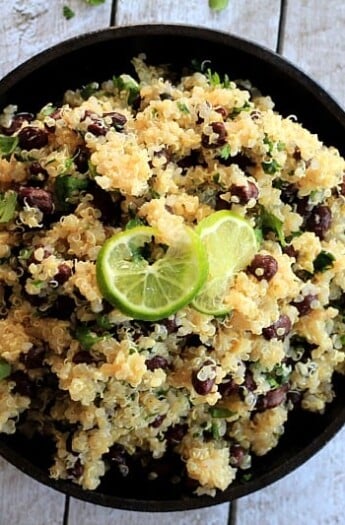 Cilantro Lime Quinoa with Black Beans with a lime wedge.