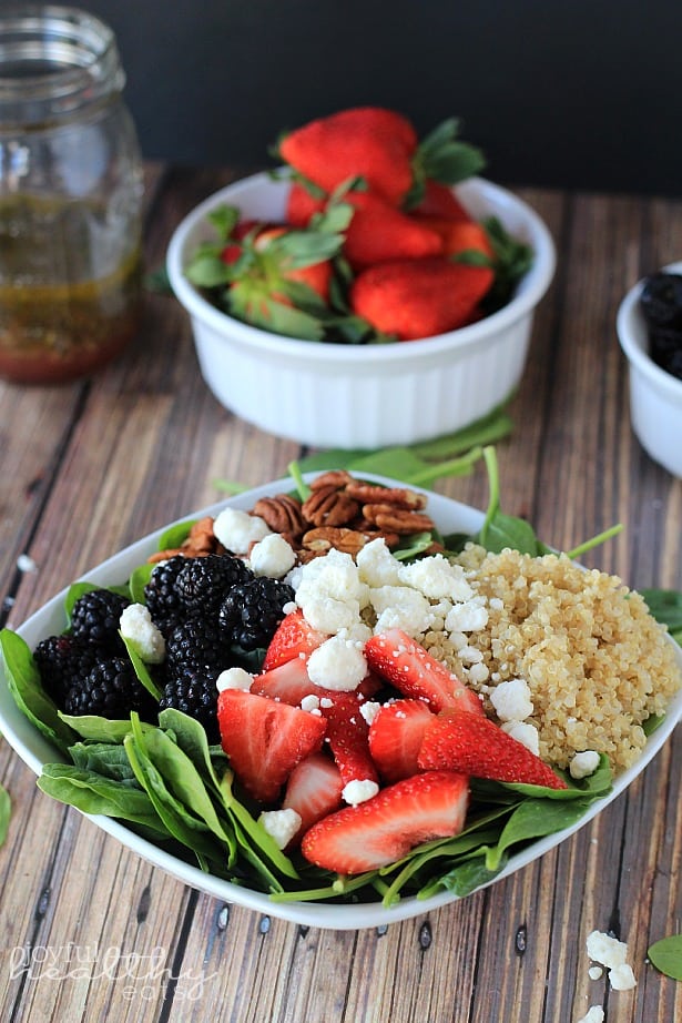 Detox Berry Quinoa Spinach Salad in a bowl