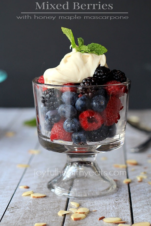Mixed Berries with Honey Maple Mascarpone #healthydessert #summerbbq #light #fresh #berries