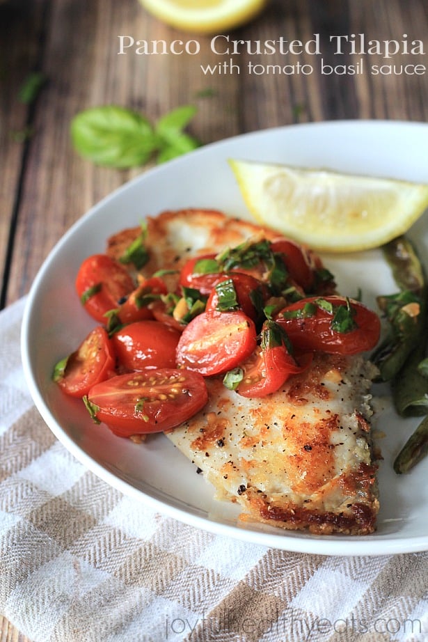 Panco Crusted Tilapia with Tomato Basil Sauce #fish #fresh #healthy #ad #lifeforless #pmedia