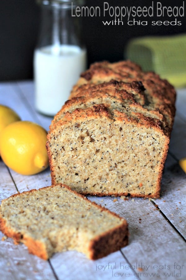 Lemony, moist and naturally sweet Whole Wheat Lemon Poppyseed Bread with an extra boost of nutrients from organic chia seeds! | LoveGrowsWild.com