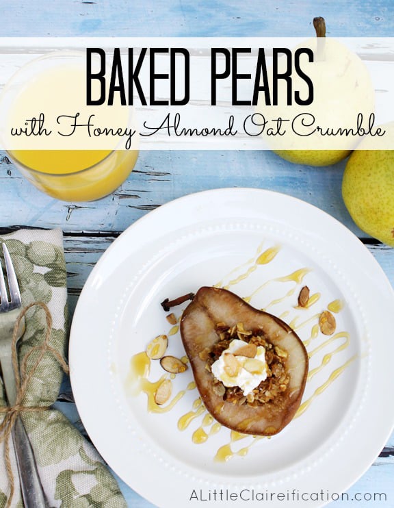 Title image for Baked Pears with Honey Almond Oat Crumble 