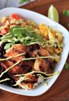 Grilled Tilapia Bowls with Chipotle Avocado Crema {Gluten Free} | www.joyfulhealthyeats.com