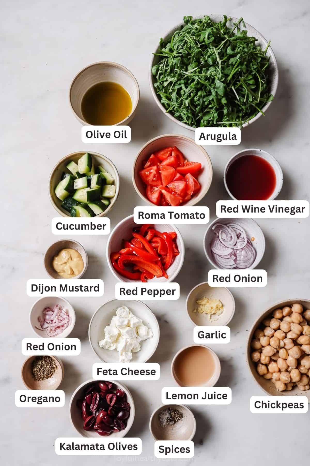 Ingredients for Mediterranean salad.
