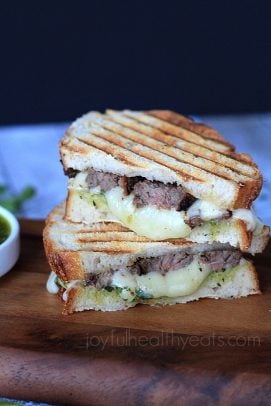 Steak & Cheese Panini with chimichurri sauce #sandwichrecipes #panini #beef #cheese #texmex