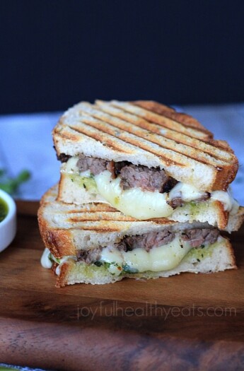 Steak & Cheese Panini with chimichurri sauce #sandwichrecipes #panini #beef #cheese #texmex