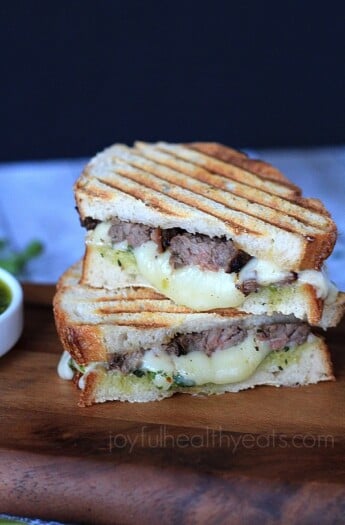 Steak & Cheese Panini with chimichurri sauce #sandwichrecipes #panini #beef #cheese #texmex