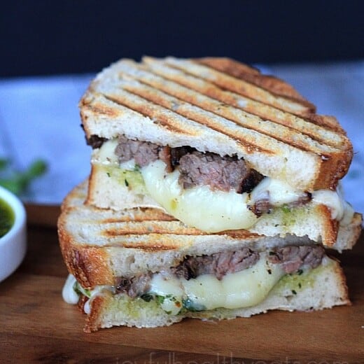 Steak & Cheese Panini with chimichurri sauce #sandwichrecipes #panini #beef #cheese #texmex