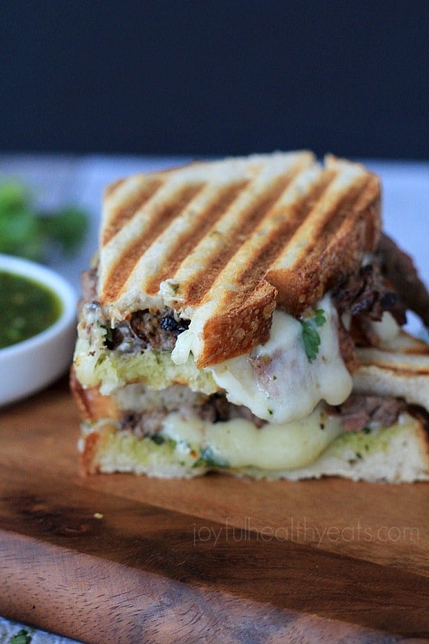 Steak & Cheese Panini with chimichurri sauce #sandwichrecipes #panini #beef #cheese #texmex