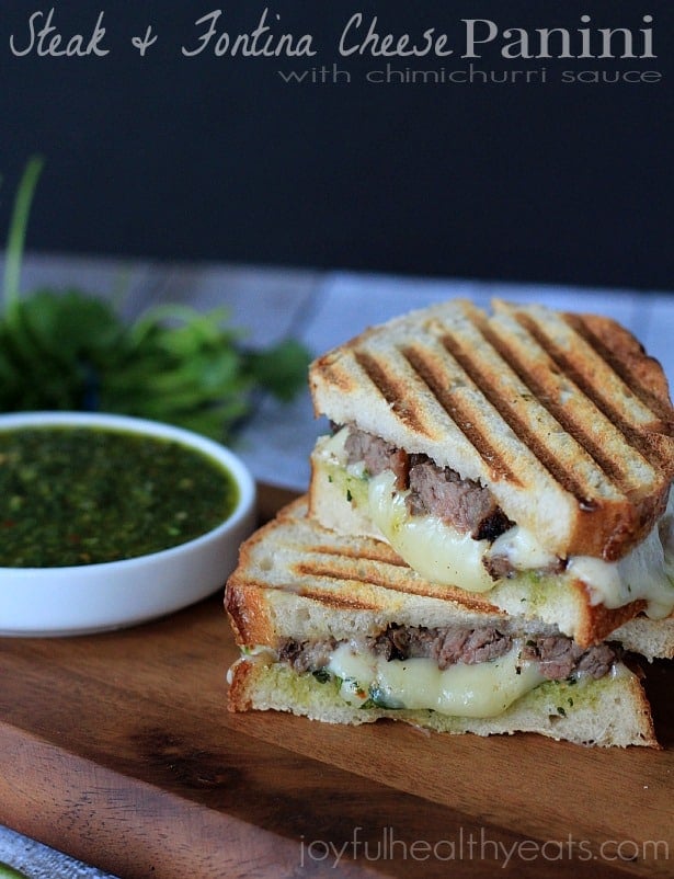 Steak & Cheese Panini with chimichurri sauce #sandwichrecipes #panini #beef #cheese #texmex