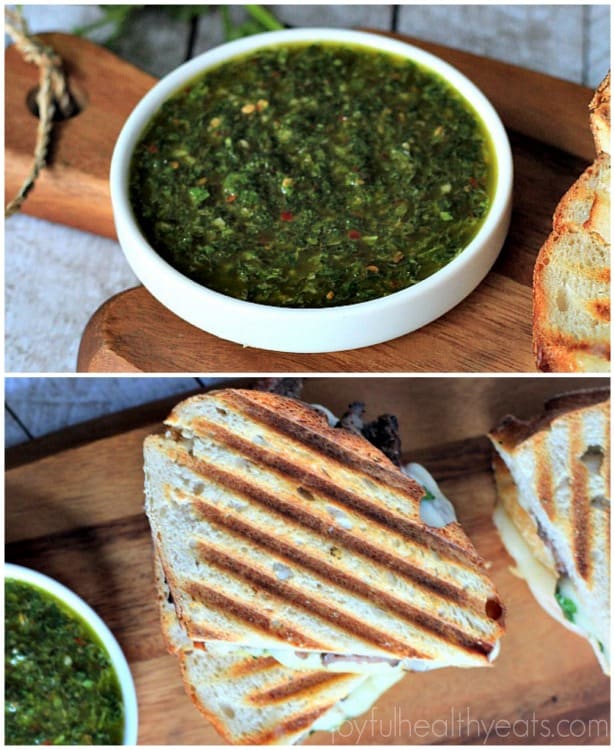 Steak & Cheese Panini with chimichurri sauce #sandwichrecipes #panini #beef #cheese #texmex